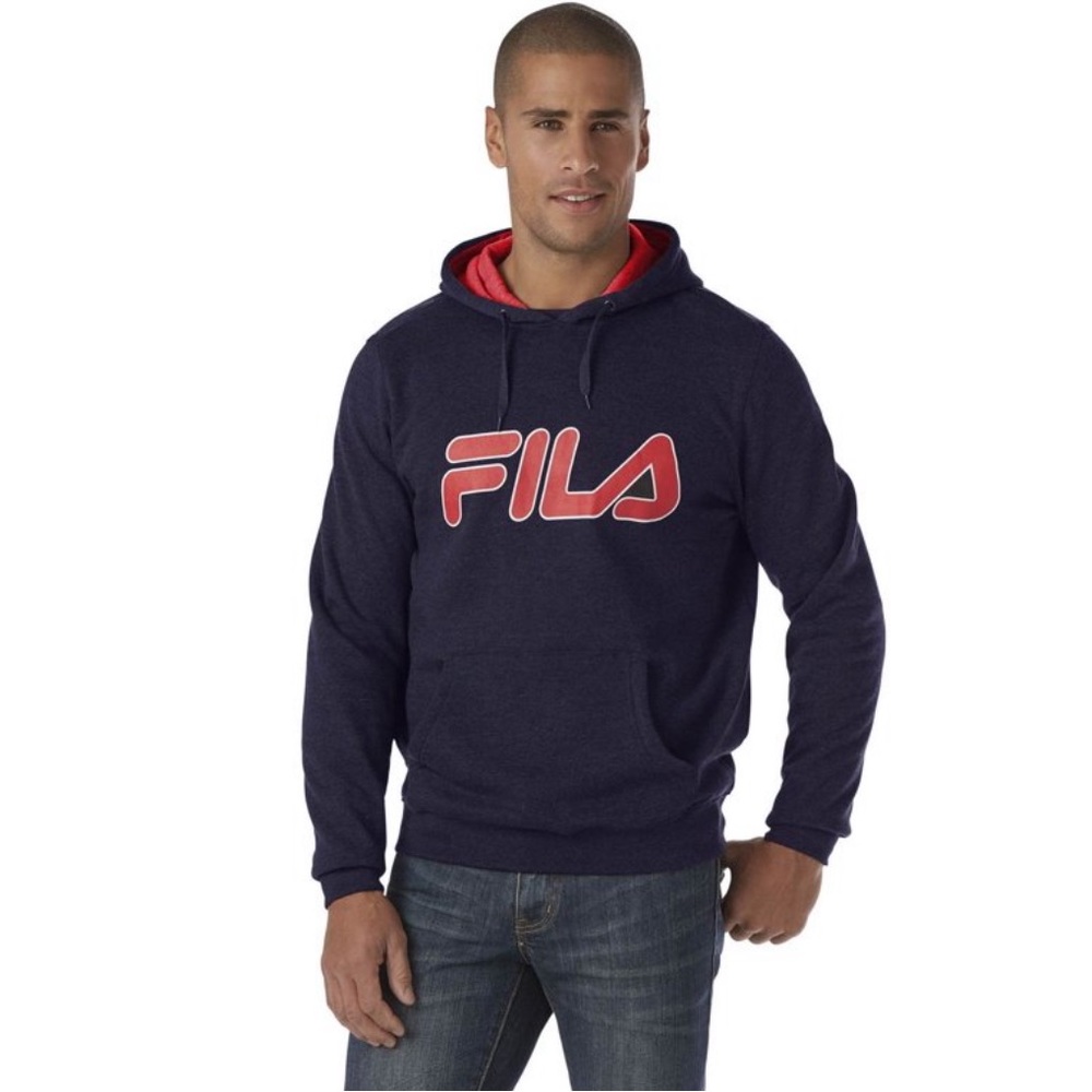 NEW FILA Mens Graphic Logo Pullover Fleece Hoodie Size XL